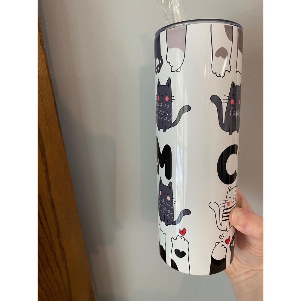 Cat Mom Insulated Skinny Tumbler Womens OS White Multicolor Kitten Paw Print Cup - Picture 3 of 5